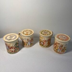 Watkins COUNTRY KIDS Set of Four Illustrated Ceramic Mugs with lids